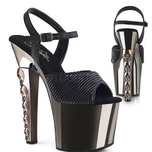 Pleaser Black Patent Platform Heels with Studded Block Heel